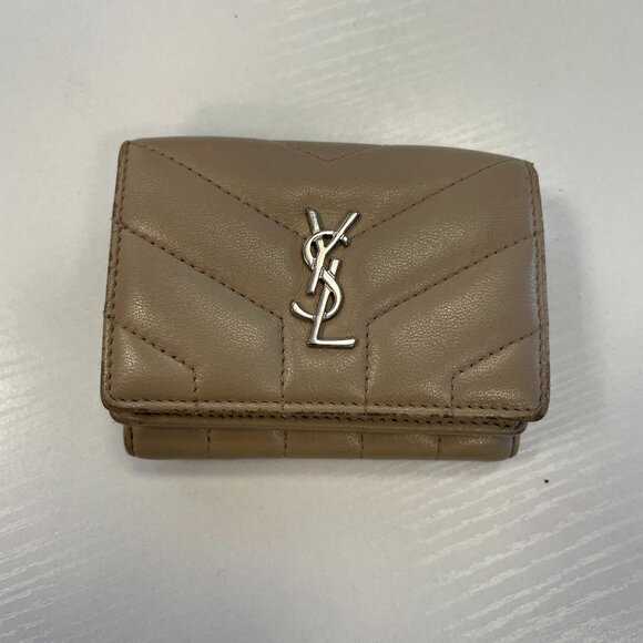 (POSHSHOW)Preowned Saint Laurent YSL Beige Leather Trifold Wallet PE81322 - Picture 1 of 2